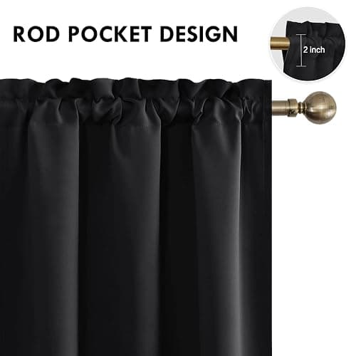 DWCN Blackout Curtains for Bedroom - Thermal Insulated Privacy Energy Saving Rod Pocket Drapes for Living Room, W 38 x L 63 Inch, Black, Set of 2 thumbnail 5