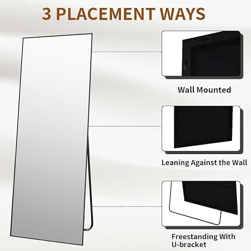 VooBang Mirror Full Length - 21" x 57" Floor Mirror with Stand, Aluminum Alloy Frame Full Body Mirror, Standing Hanging or Leaning Against Wall for Bedroom and Living Room, Black thumbnail 5