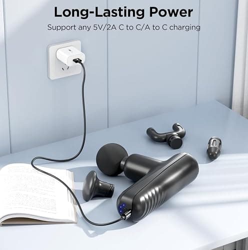 PENJOY Mini Massage Gun, Powerful Handheld Muscle Massager for Muscle Relaxation, Deep Tissue Percussion Small Massage Gun Travel Massager with 4 Massage Heads Silent Brushless Motor, Black thumbnail 3