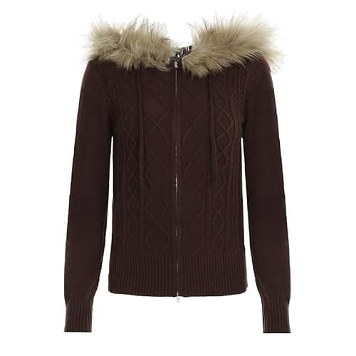 KMBANGI Women Fur Trim Crop Hoodies Zip Up Y2k Long Sleeve Cropped Sweatshirt Zipper Furry Hooded Jacket with Pockets thumbnail 6