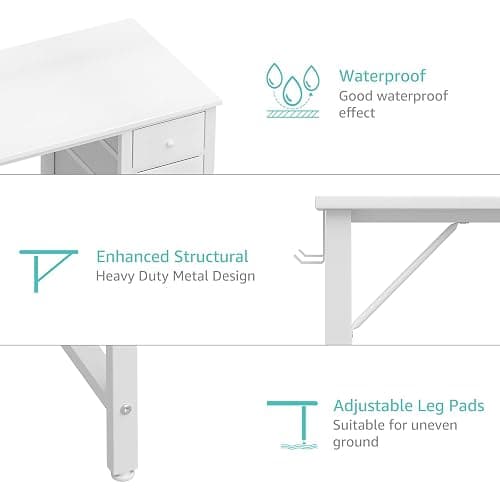Lufeiya Small White Desk with Drawers for Bedroom, 40 Inch Kids Girls Study Desks, Reversible Computer Writing Nail Table with Fabric Drawer for Small Spaces Home Office Manicure thumbnail 7