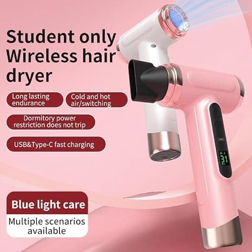 Vikye Cordless Hair Dryer,15000mAh Rechargeable Hair Dryer,3 Adjustable Cold Hot Wind,200W Battery Operated Hair Dryer for Travel Camping thumbnail 2