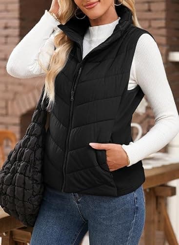 Dokotoo Puffer Vest Women Sleeveless Zip Up Outerwear Stand Collar Quilted Vest Warm Winter Jackets Coats with Pocket thumbnail 5