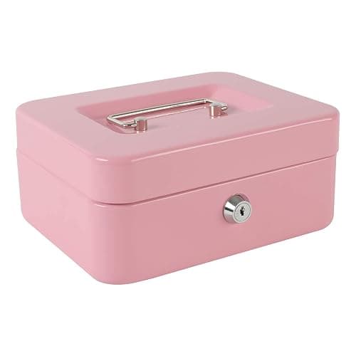 xydled Locking Steel Medium Cash Box with Removable Coin Tray and Key Lock,7.87"x 6.30"x 3.54",Pink thumbnail 9