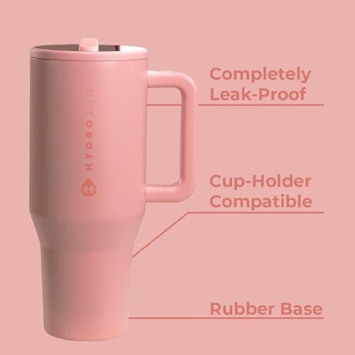 HydroJug Traveler - 32 oz Water Bottle with Handle & Flip Straw - Fits in Cup Holder, Leak Resistant Tumbler-Reusable Insulated Stainless Steel & Rubber Base - Gifts for Women & Men, Tulip thumbnail 3