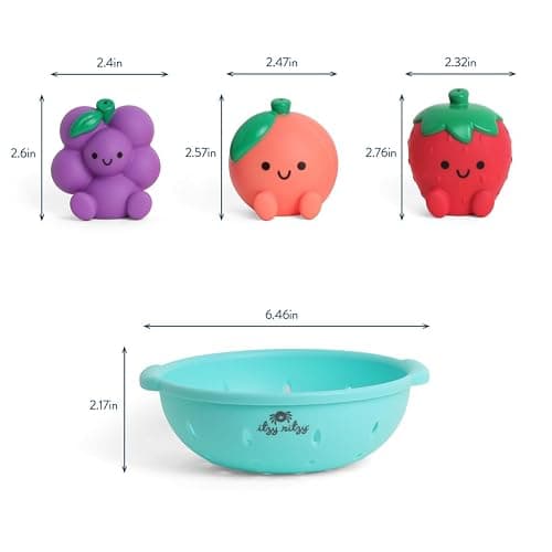 Itzy Ritzy Bath Squirter Toys – Set of 3 Textured, Fruit-Shaped Bath Toys & 1 Sprinkle Strainer – Itzy Splash Pals Promote Sensory Play, Cause & Effect, & Motor Skill Development – 6 Mos & Up (Fruit) thumbnail 3