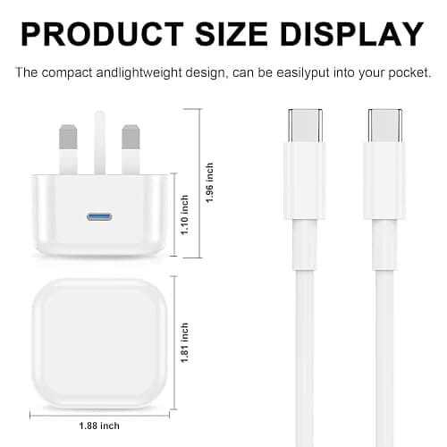 iPad Charger,New Apple iPad USB C Fast Charger Cable and Plug 25W Charge for i Pad Pro 12.9 11 13 inch 4th 5th 6th M4 2024 Generation/Air 10.9 inch 5th Gen M2 M3/Mini 6 A17 Pro/Pad 10th A16 11th 2025 thumbnail 6