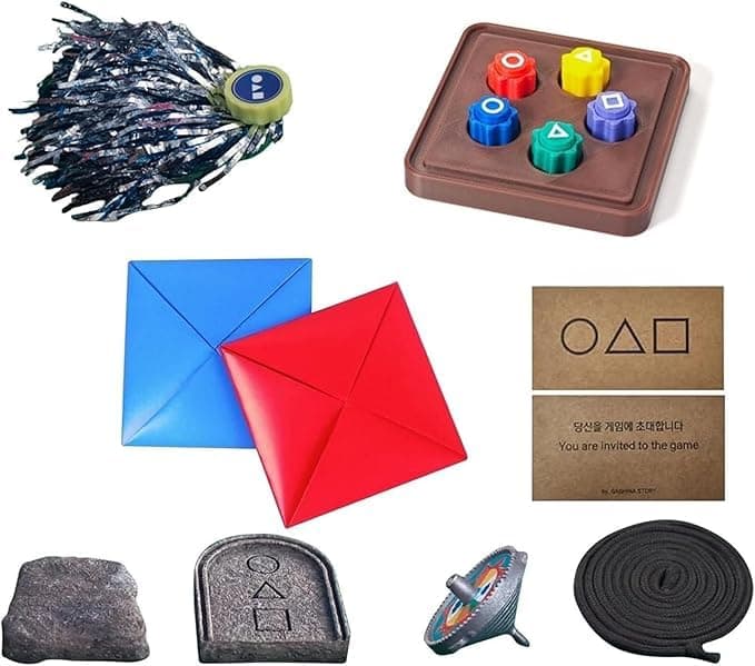 Korean Games for Kids & Families – 5-in-1 Set: Gonggi, Ddakji, Paengi, Jegi Kick & Biseokchigi – Fun Hand-Eye Coordination Training – Squid Game Pentathlon Play Set - Image 1