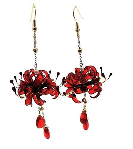 MIAO WU 1Pair Handmade Women Lycoris radiata Flower Earring, Ancient Hanfu Kimono Jewelry Eardrop,Artificial Ear Dangle Drop for Bridal Wedding Party Cosplay Decorations thumbnail 8
