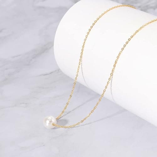Pearl Necklaces for Women,14K Real Gold Plated Dainty Cute Pearl Necklace for Women Handmade Pearl Chain Necklace Everyday Jewelry Gift thumbnail 8