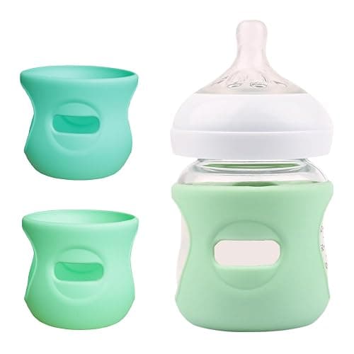 2 Pack Silicone Sleeves Compatible with Philips Avent Glass Baby Bottles 4 oz, to Prevent The Baby Bottles from Breaking, BPA-Free (Green+Light Green) - Image 1