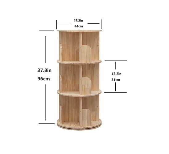 Heehee Wooden Rotating Bookshelf 360 Display Floor Standing Bookcase Storage Rack for Kids&Adults Multi-Functional Bookshelf Organizer (3-Tier) thumbnail 2