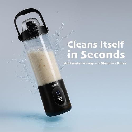 QUIK Portable Blender - Cordless 24oz. Personal Blender for Shakes and Smoothies, Licuadora, BPA Free - Ice Crush, Dishwasher safe parts, Waterproof, Triple Batteries, Juicer Cup, Black thumbnail 11