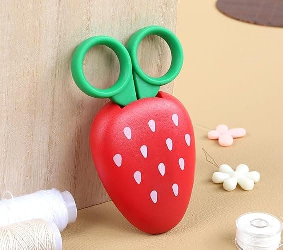 AKOAK 1 Count Paper Scissors, Children's Safety Paper Cuttings Scissors, Creative Fruit Scissors and Refrigerator Magnets are the Home Decorations for Students/Children (Strawberry) thumbnail 2