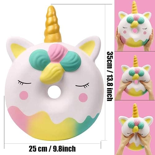Anboor 13 Inches Squishies Jumbo Unicorn Donut Kawaii Soft Slow Rising Scented Giant Doughnut Squishies Stress Relief Kid Toys (White) thumbnail 9