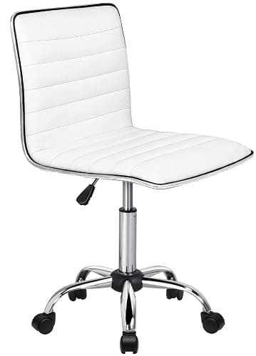 OFIKA Office Desk Chair, Adjustable Task Chair, Low Back Faux Leather Ribbed Swivel Chair, Armless Home Rolling Chair Retro with Wheels - Image 1