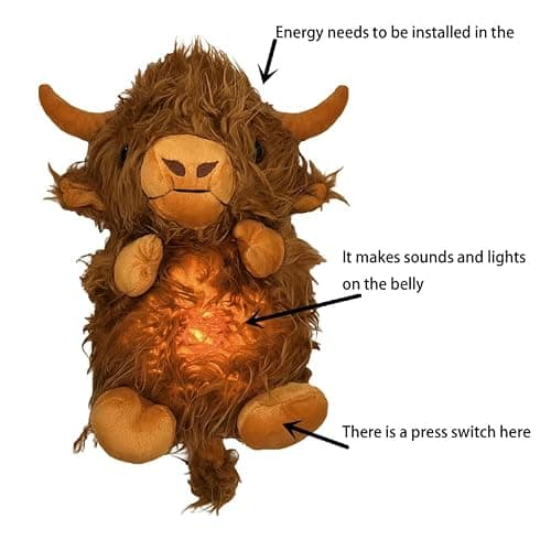 New Soothing Snuggle Cute Highland Cow Stuffed Animal, Soothing Breathing Highland Cow Stuffed Animal, Sleeping Cow Plush Toy with Realistic Breathing Action and Lighted Music thumbnail 6