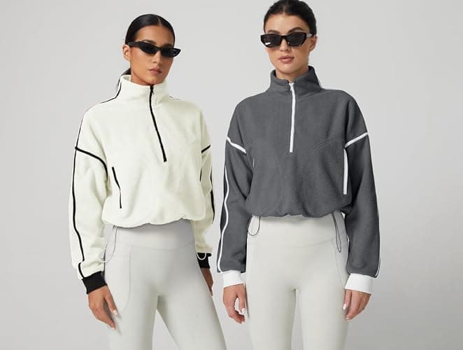 QINSEN Women's Half Zip Fleece Short Pullover Sweatshirt Winter Long Sleeve Cozy Sherpa Sweater Top thumbnail 6