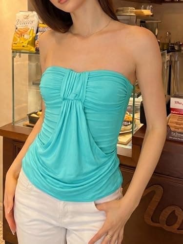 TYATVS Turquoise Top Teal Tank Tops Y2k Tuscan 2000s Clothes Vintage Colorful Mint Green Shirt thumbnail 6