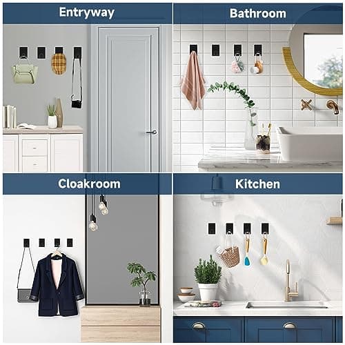 Quavzotu Self Adhesive Hooks Heavy Duty, Large Stainless Steel Towel Hooks, No Drill Sticky Hooks, Long Stick on Shower Wall Hooks for Hanging Hat Coat Key Headphone (Black(4Pcs)) thumbnail 6