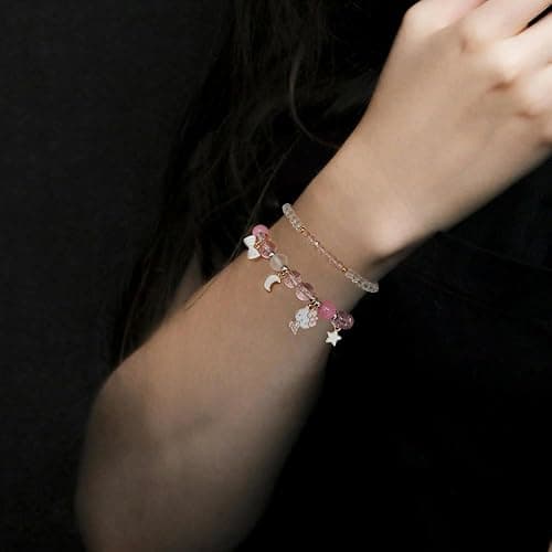 NIQIPOK Crystal Bead Bracelet Cute Cartoon Kawaii Elastic Beaded Bracelets for Women,Kawaii Crystal Beads Anime Relationship Matching Bracelet for Best Bracelets thumbnail 5