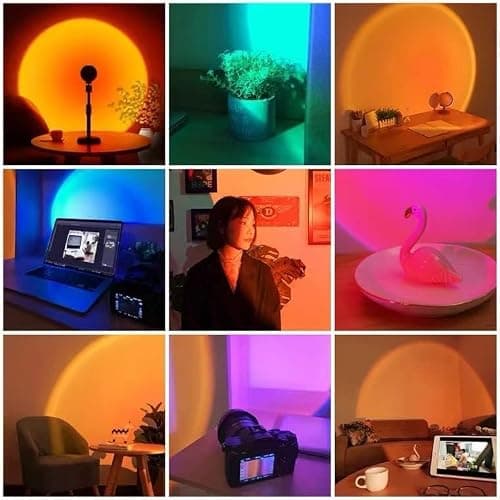 Balkwan Sunset Lamp Projection Rotation Rainbow Projection Lamp Led Romantic Visual Led Light Network Red Light with USB Modern Floor Stand Night Light Living Room Bedroom Décor (Multicoloured) thumbnail 7