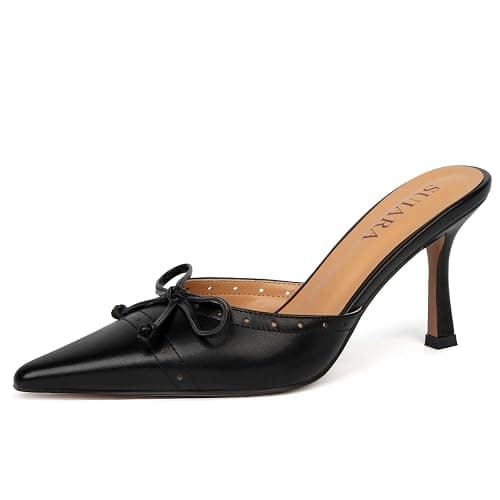 SUIARA Kitten Heels for Women Closed Toe Heels Vintage Heeled Mules Sexy Pointy Studded Slip on Stiletto Dressy Pumps - Image 1