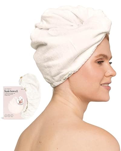 Kitsch Microfiber Hair Towel Wrap for Women – Ultra Absorbent Microfiber Bath Towels for Wet, Curly, Long or Short Hair – Anti-Frizz Hair Wrap, Great Hair Care Gifts for Women – White Ivory thumbnail 2