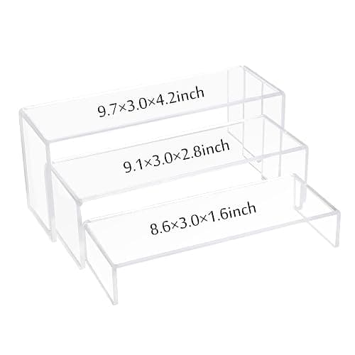 ELEGANTLIFE 3 Tier Acrylic Riser Display Shelf Cupcake Stand for Amiibo Funko POP Figures,Perfume & Cologne Organizer,Desserts Holder,Jewelry Display Shelf Risers for Décor,2 Sets of 3-Pack (Clear) thumbnail 4
