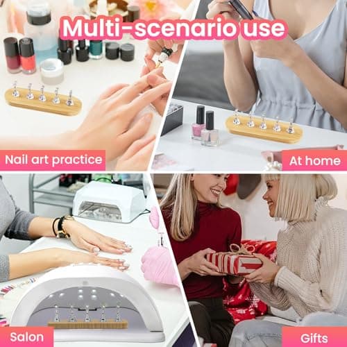 ESUOHYM Wooden Stand for Nails Art Display Practice 2 Set, 1 Heart Shaped Acrylic Magnetic Nail Stand, Fake Nail Holder with 200 Pieces Double-sided Tape, For Home DIY Salon Supplies (Wood, Large) thumbnail 8