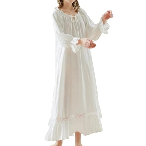 Homgro Women's Cotton Nightgown Long Sleeve Nightgowns Victorian Vintage Autumn Night Shirt - Image 1