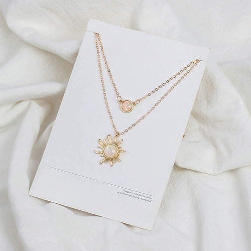 MJartoria Layered Choker Necklace Multi Chains Sun and Moon Charm Pendant Necklaces Jewelry Gifts for Women thumbnail 4
