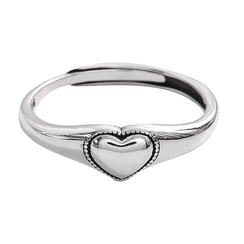 Vintage Heart S925 Sterling Silver Ring for Women Dainty Engagement Promise Love Expandable Open Finger Statement Stacking Rings Adjustable Fashion Gift Valentine's Anniversary(Polished) - Image 1