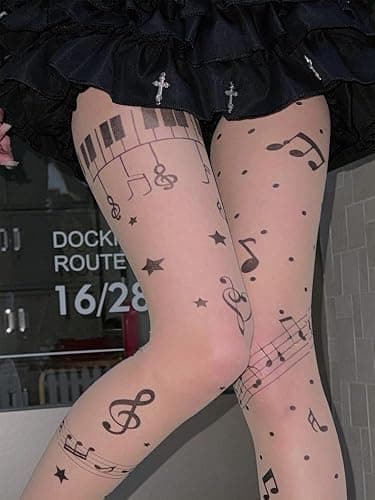 TYATVS Womens Whimsy Twee Piano Tights Funky Patterned Stockings Emo Scene Alt Whimsical Clothes Y2k Aesthetic thumbnail 4