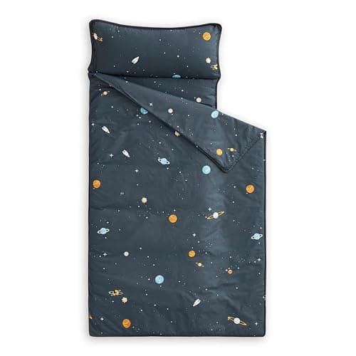 Wake In Cloud - Toddler Nap Mat with Pillow and Blanket, 100% Cotton Fabric, for Kids Boys Ages 3 Plus in Daycare Kindergarten Preschool, Roll Up Sleeping Bag, Galaxy Spaces thumbnail 4