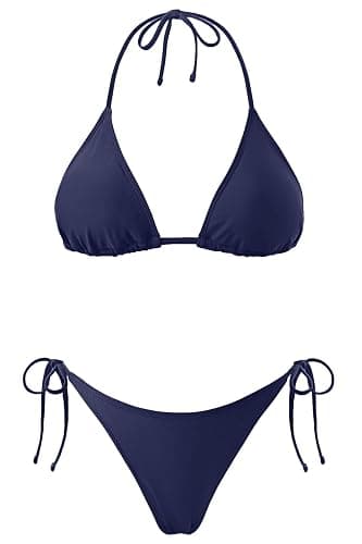 Holipick Two Piece Triangle Bikini Sets for Women String Bathing Suit Halter Top with Side Tie Bikini Bottom thumbnail 4