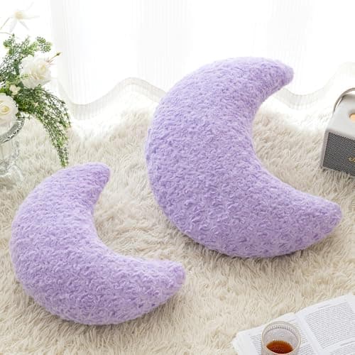 Moon Pillow, Decorative Throw Pillow with Soft Plush for Couch Bed, Cozy Moon Decorative Pillows for Bedroom Living Room, Home Décor Comfort Gift (Lavender Purple, 14.9 Inches) thumbnail 2