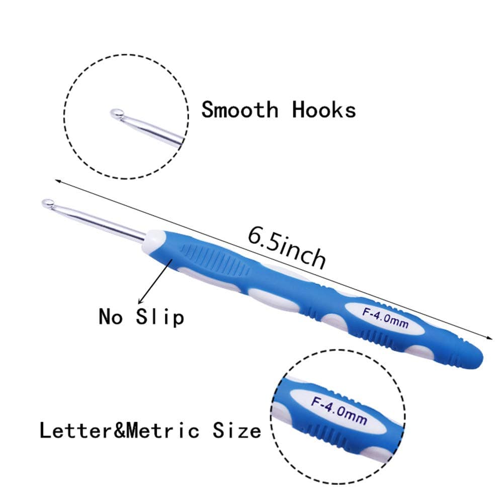 Ergonomic Crochet Hooks with Roll Felt Bag, 29pcs Crochet Hooks Set with Long Soft Grip Handle for Arthritic Hands, Size from B to J thumbnail 3