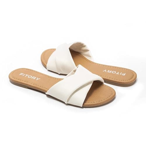 FITORY Women's Flat Sandals Fashion Slides With Soft Leather Slippers for Summer Size 6-11 thumbnail 5