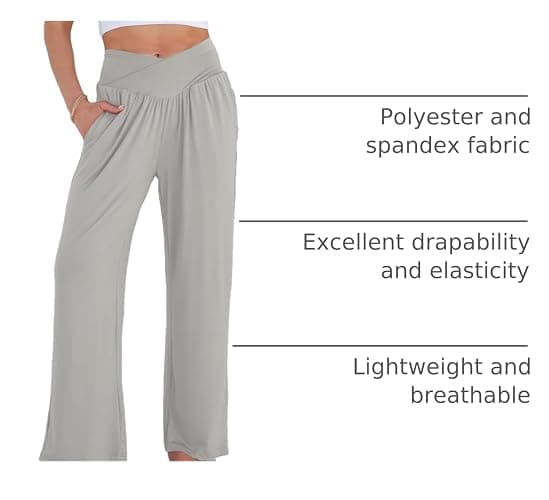 Kivdol 3 Pack Women's Wide Leg Pants Crossover with Pockets High Waist Loose Sweatpants Casual Lounge Yoga Workout Palazzo thumbnail 4