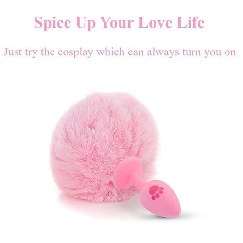 Anal Plug Rabbit Bunny Tail, Pink Fluffy Tail Butt Plug Silicone Anal Sex Toy Cute Sexy Cosplay Erotic Role Play Anus Toy for Adults Men Women Couples thumbnail 2