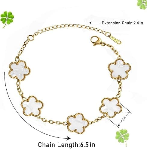 Noufwa Clover Bracelet for Women 18k Gold Lucky Four Leaf Clover Flower Bracelets Link Set unique Christmas Jewelry Gifts for Women thumbnail 2