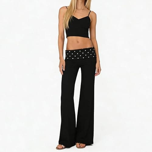 FOMOYUU Lounge Yoga Pants for Women Fold Over Low Waist Wide Leg Sweatpants Flare Leggings Bell Bottoms Y2K Foldover Pants thumbnail 2