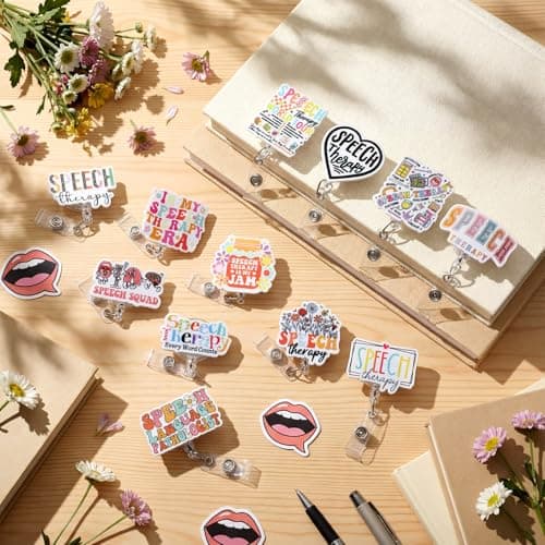 Geyoga 12 Pcs SLP Badge Reels Bulk Speech Therapist Gift Speech Therapy Badge Reels Cute Healthcare Retractable ID Badges Holder for Speech-Language Pathologist Assistant Gifts SLP Must Haves thumbnail 3