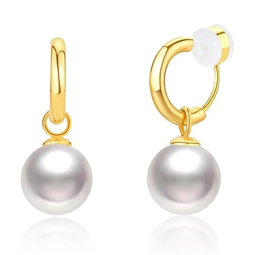 14K Gold Pearl Earrings for Women Vintage Clip On Dangle Earrings Non Pierced Earrings Lightweight Drop Dangle - Image 1