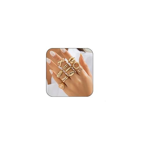 INENIMARTJ Boho Rings for Women Teen Girls,Gold Stacking Rings Set Vintage Knuckle Stackable Moon Star Snake Butterfly Heart Flower Leaf Top Finger Rings - Image 1