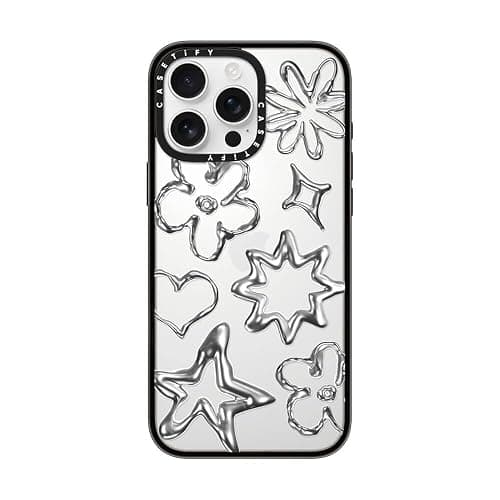 CASETIFY Compact iPhone 16 Pro Max Case [4 ft. 2X Military Grade Drop Protection/Slim/Lightweight] - Chrome Doodles - Clear Black - Image 1