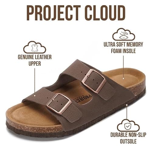 Project Cloud 100% Genuine Leather Flat Sandals For Women 2026 Cork Footbed Womens Sandals with Memory Foam and arch support Vacation Essentials Slides for Women Footwear (Venita) thumbnail 2