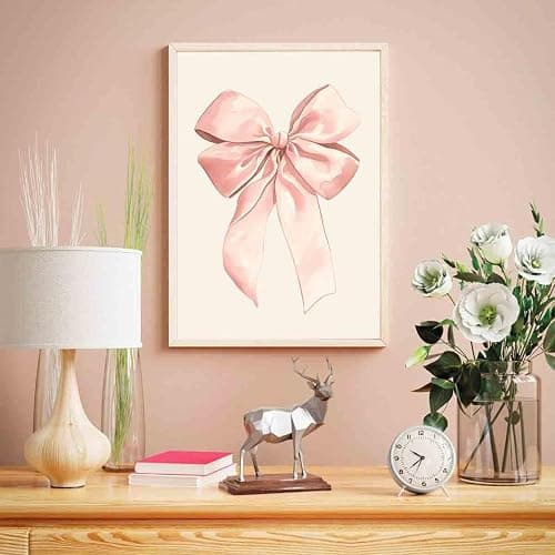 Vlolvfe Pink Bow Painting Balletcore Girl Art Light Pink Bow Painting Preppy Aesthetic Wall Art Watercolor Preppy Coquette Posters Funky Coquette Living Room Decor 16x24inch No Frame thumbnail 2