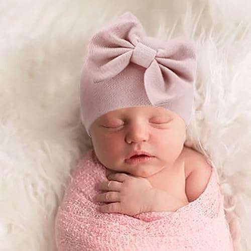 AQOKKA Newborn Baby Girl Hats with Bow Cotton Toddler Infant Beanie Cap Newborn Hospital Hats for Baby Girl Kid 0-24 Months thumbnail 7